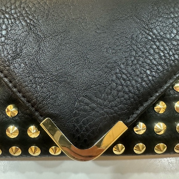 ENVELOPE Purse - Black Bag with Gold Tone Studs. Also use as Crossbody/Shoulder - Picture 5 of 10